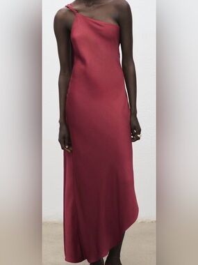 mango brown one shoulder dress Mango One Shoulder Dress - Natural